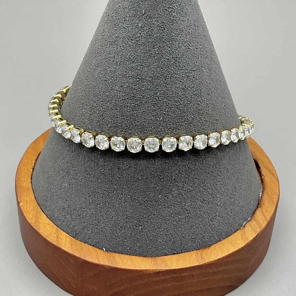 Bracelet Gold Tone White‎ Rhinestone Tennis Chain Lobster Clasp Womens Jewelry